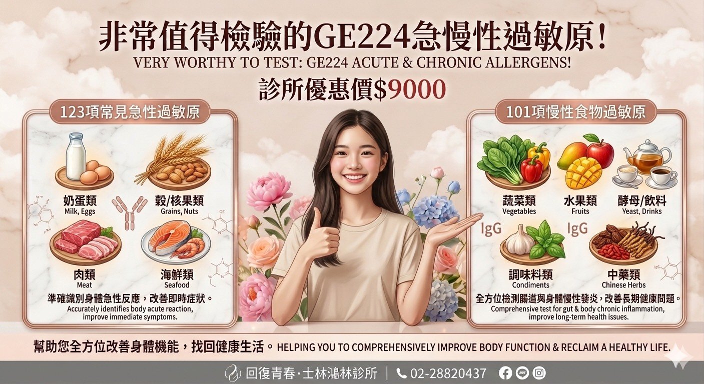 非常值得檢驗的GE224急慢性過敏原！診所提供 $9,000｜123項急性IgE + 101項慢性IgG