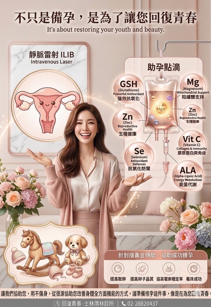 備孕點滴 助孕點滴 搭配靜脈雷射 ILIB 效果加倍 鴻林診所